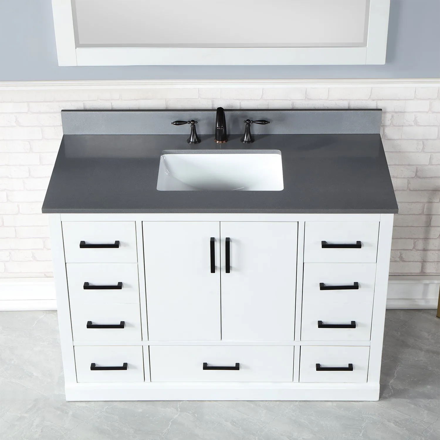 Monna 48" Single Bathroom Vanity Set with Aosta White Composite Stone Countertop