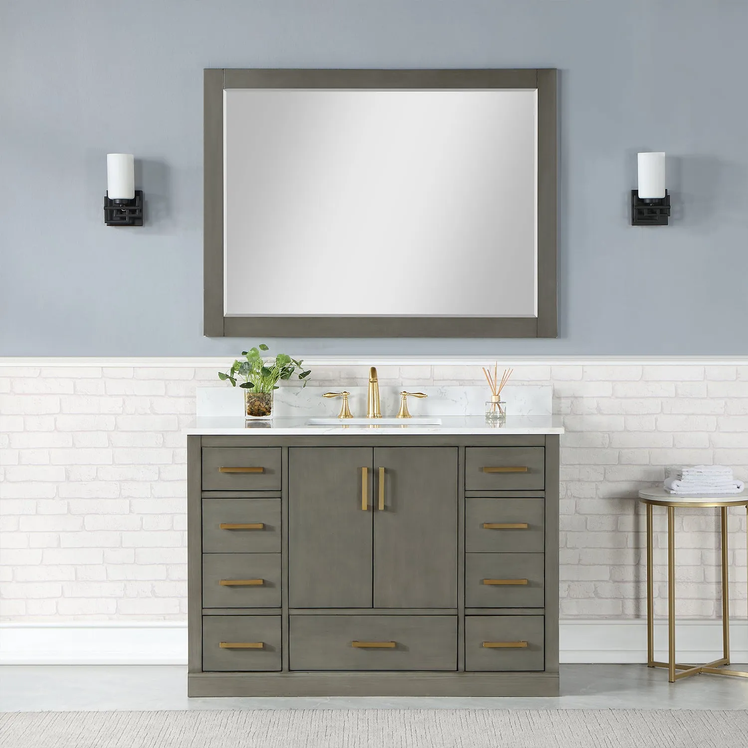 Monna 48" Single Bathroom Vanity Set with Aosta White Composite Stone Countertop