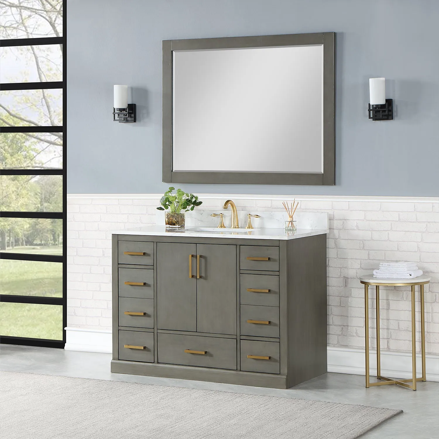 Monna 48" Single Bathroom Vanity Set with Aosta White Composite Stone Countertop