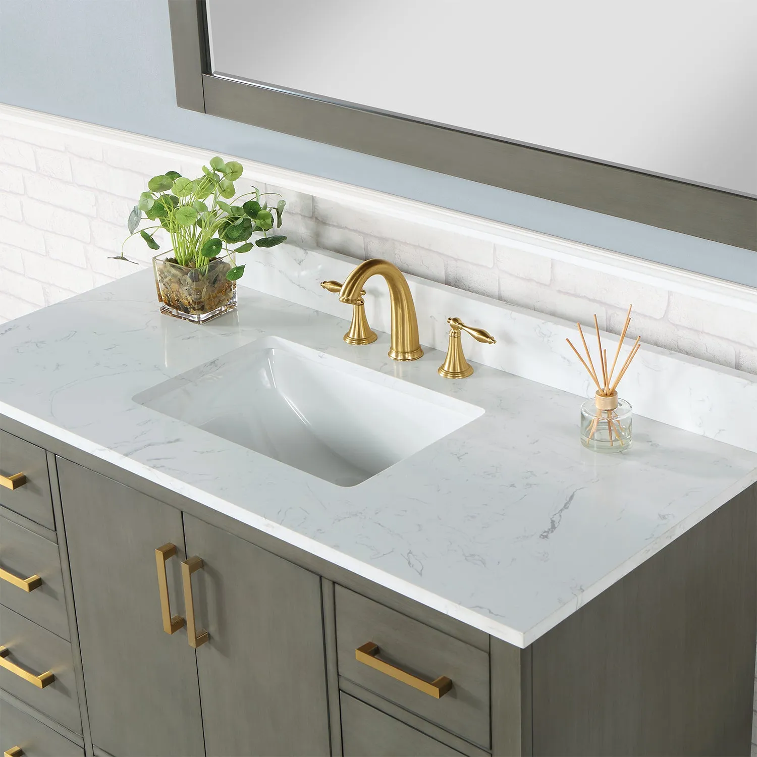 Monna 48" Single Bathroom Vanity Set with Aosta White Composite Stone Countertop