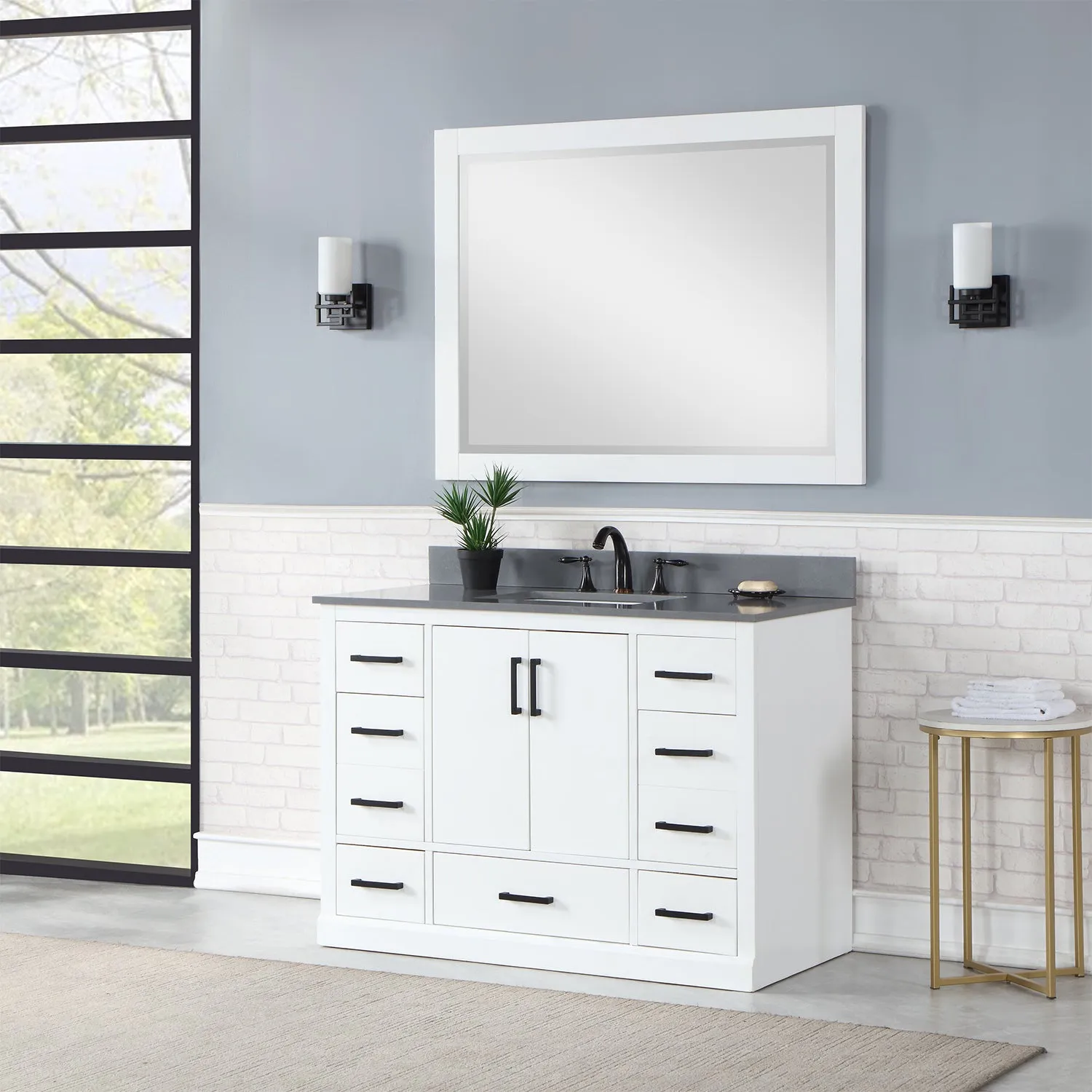 Monna 48" Single Bathroom Vanity Set with Aosta White Composite Stone Countertop