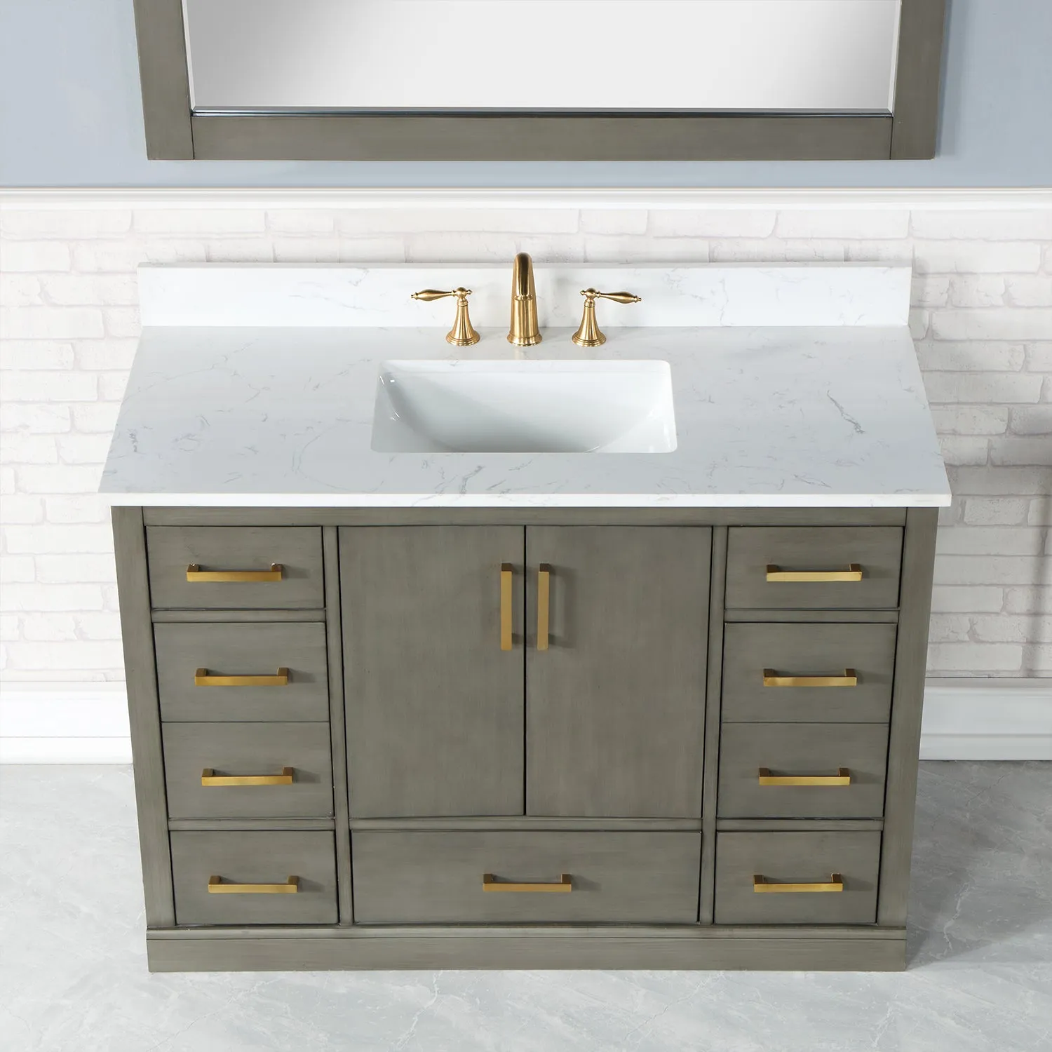 Monna 48" Single Bathroom Vanity Set with Aosta White Composite Stone Countertop