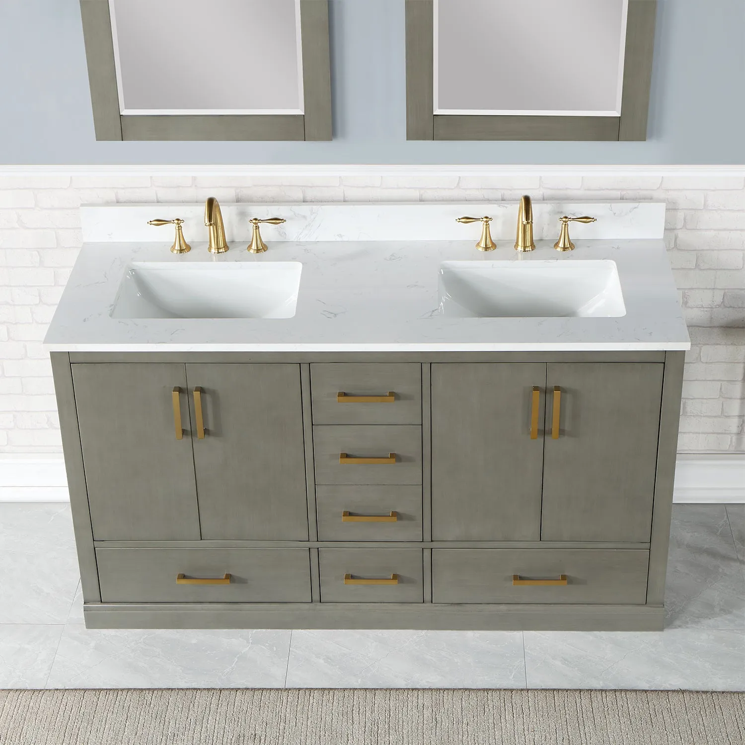 Monna 60" Double Bathroom Vanity Set with Aosta White Composite Stone Countertop