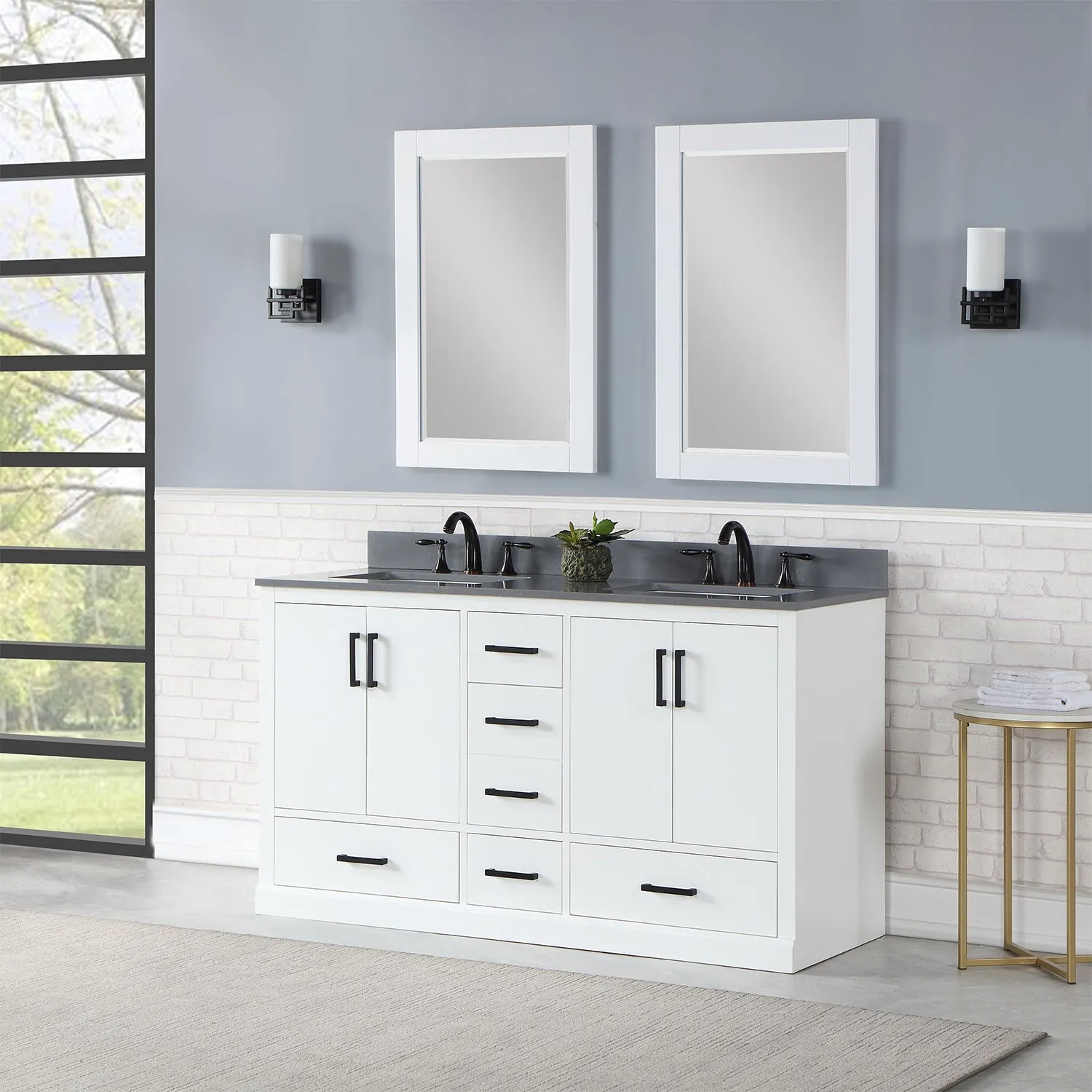 Monna 60" Double Bathroom Vanity Set with Aosta White Composite Stone Countertop