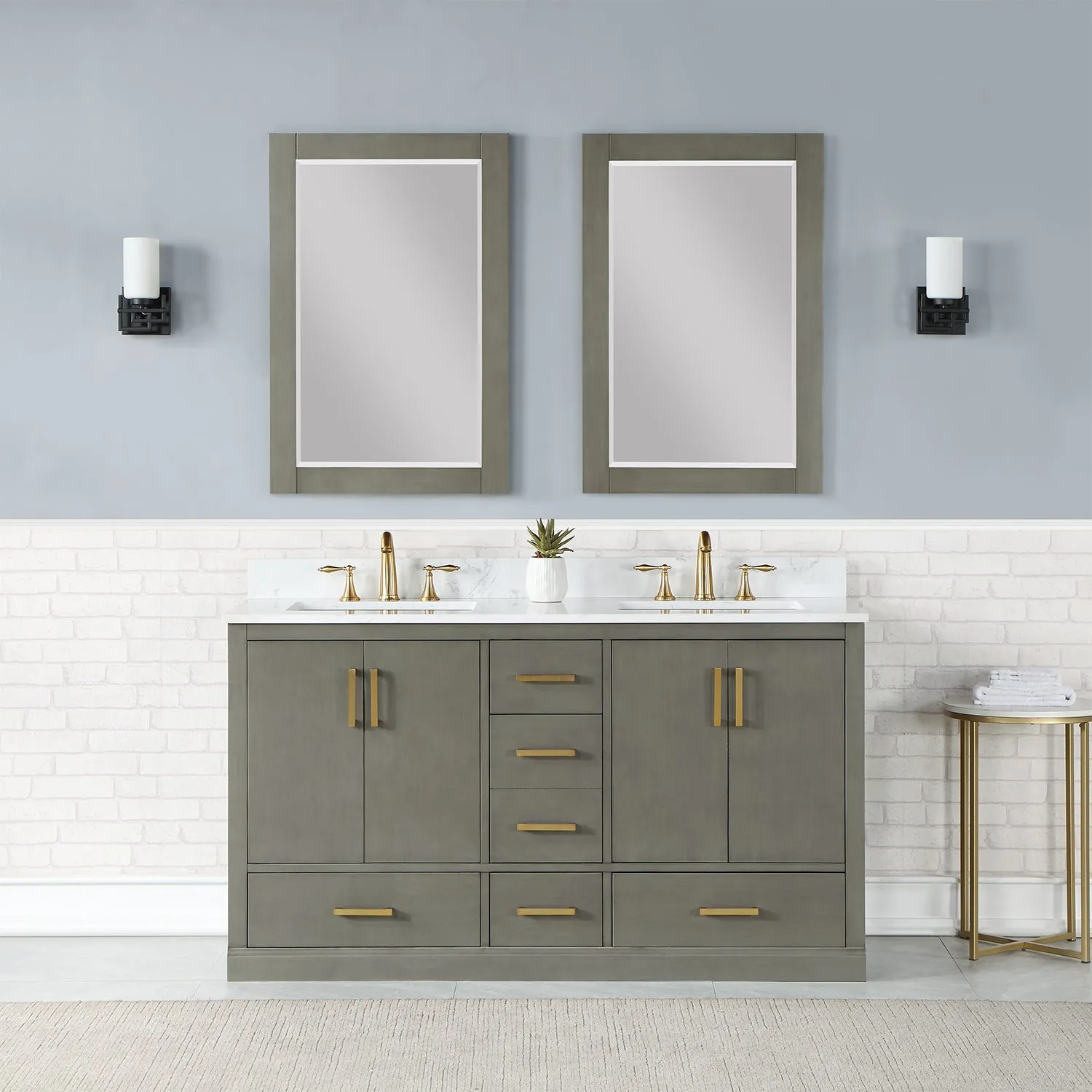 Monna 60" Double Bathroom Vanity Set with Aosta White Composite Stone Countertop