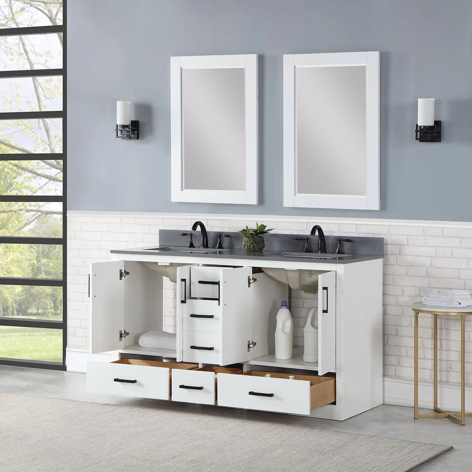 Monna 60" Double Bathroom Vanity Set with Aosta White Composite Stone Countertop