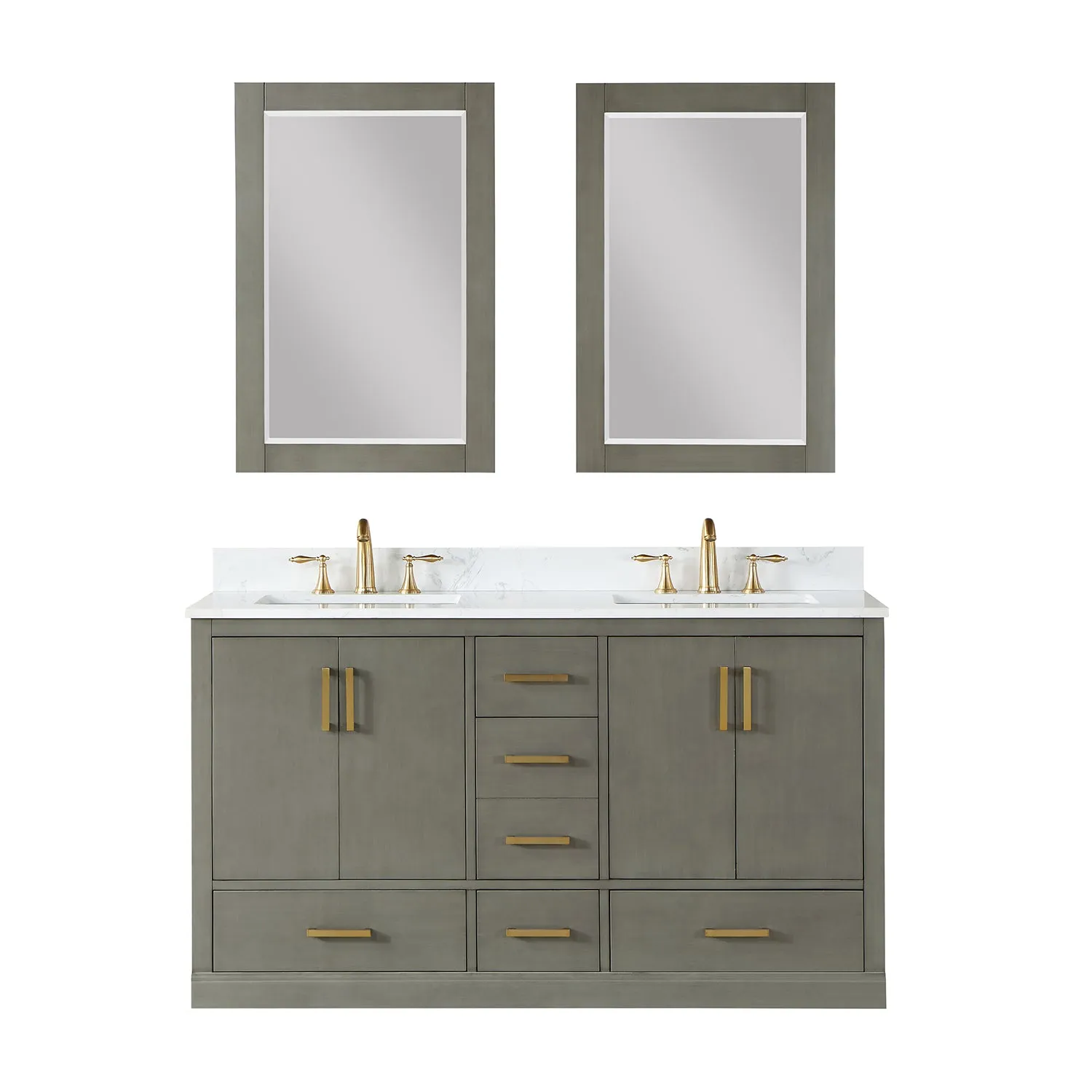 Monna 60" Double Bathroom Vanity Set with Aosta White Composite Stone Countertop