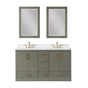 Monna 60" Double Bathroom Vanity Set with Aosta White Composite Stone Countertop