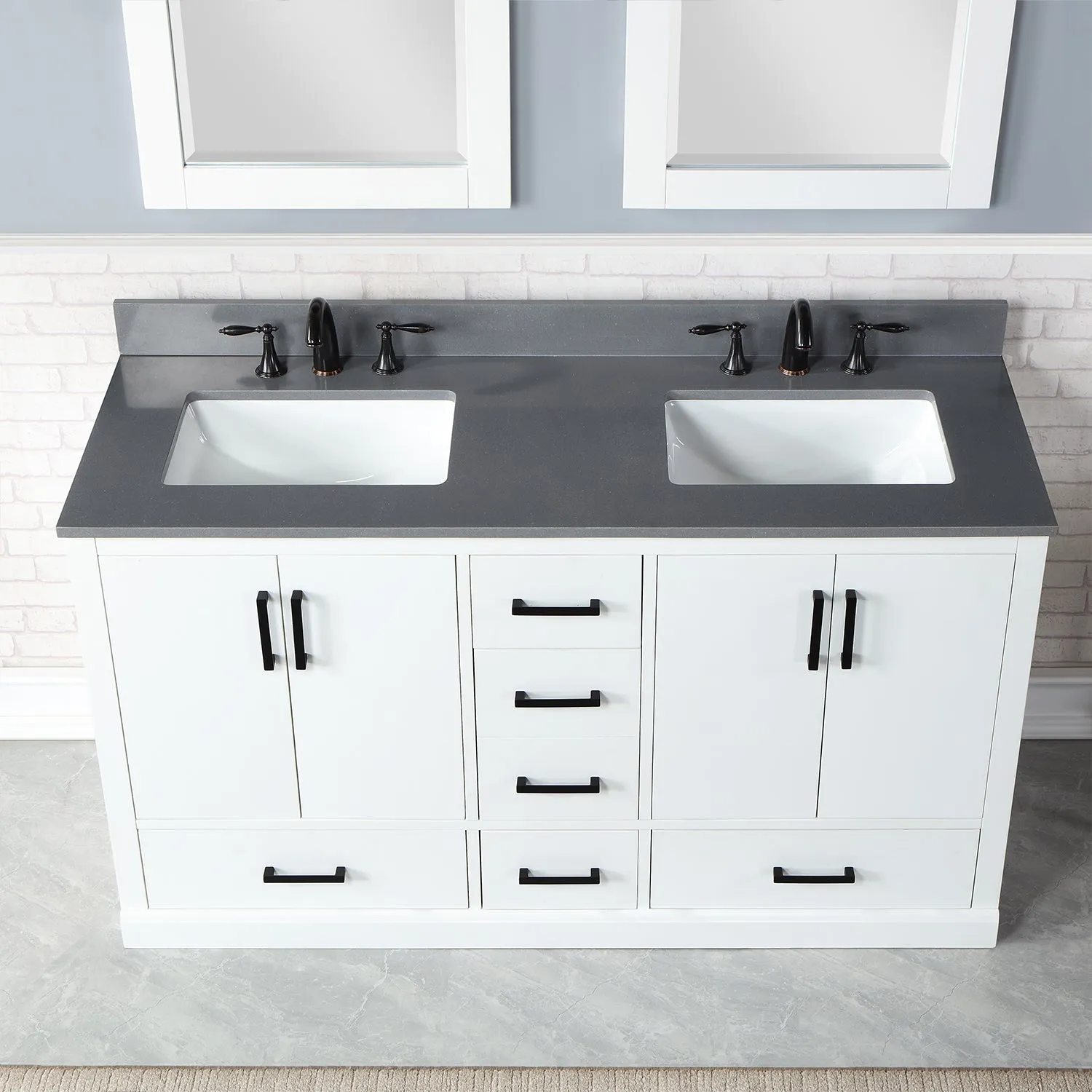 Monna 60" Double Bathroom Vanity Set with Aosta White Composite Stone Countertop