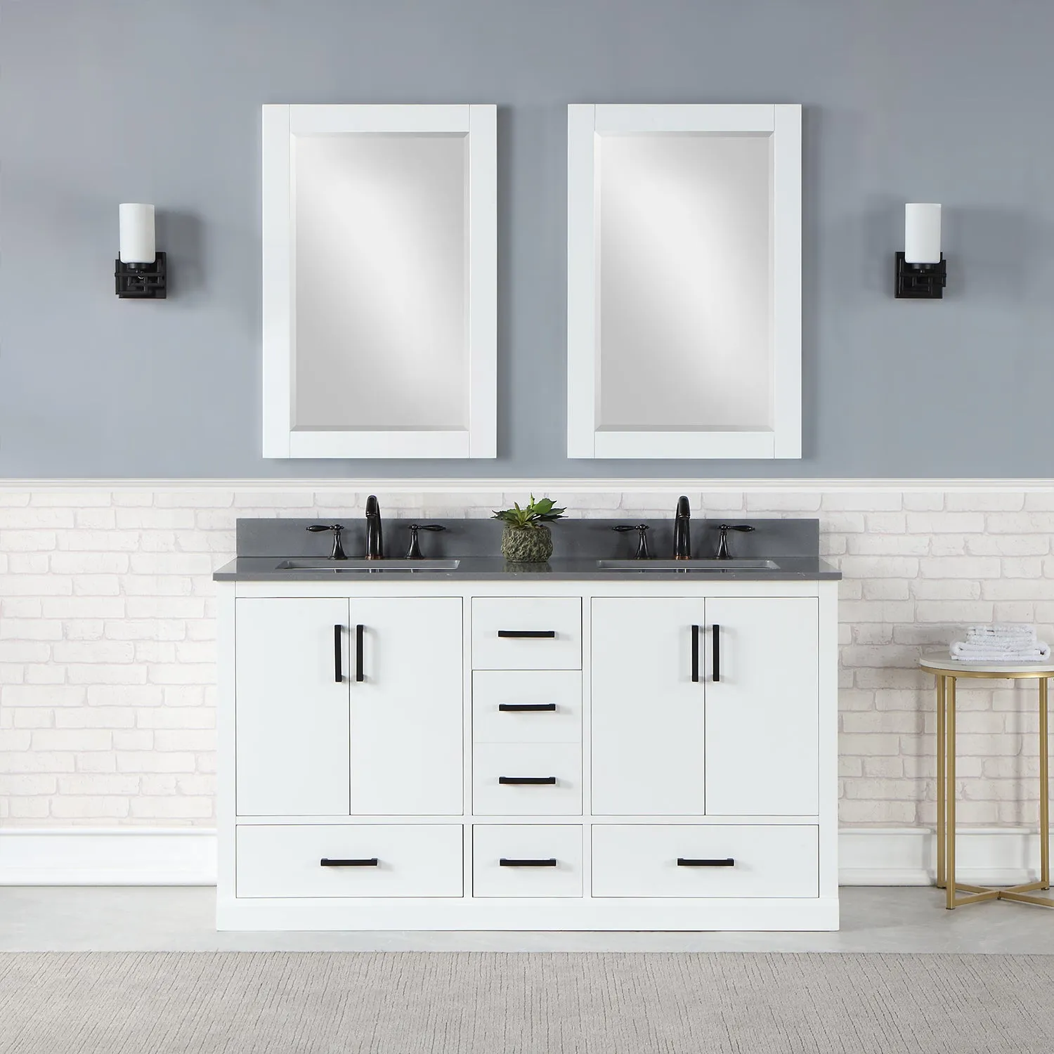 Monna 60" Double Bathroom Vanity Set with Aosta White Composite Stone Countertop