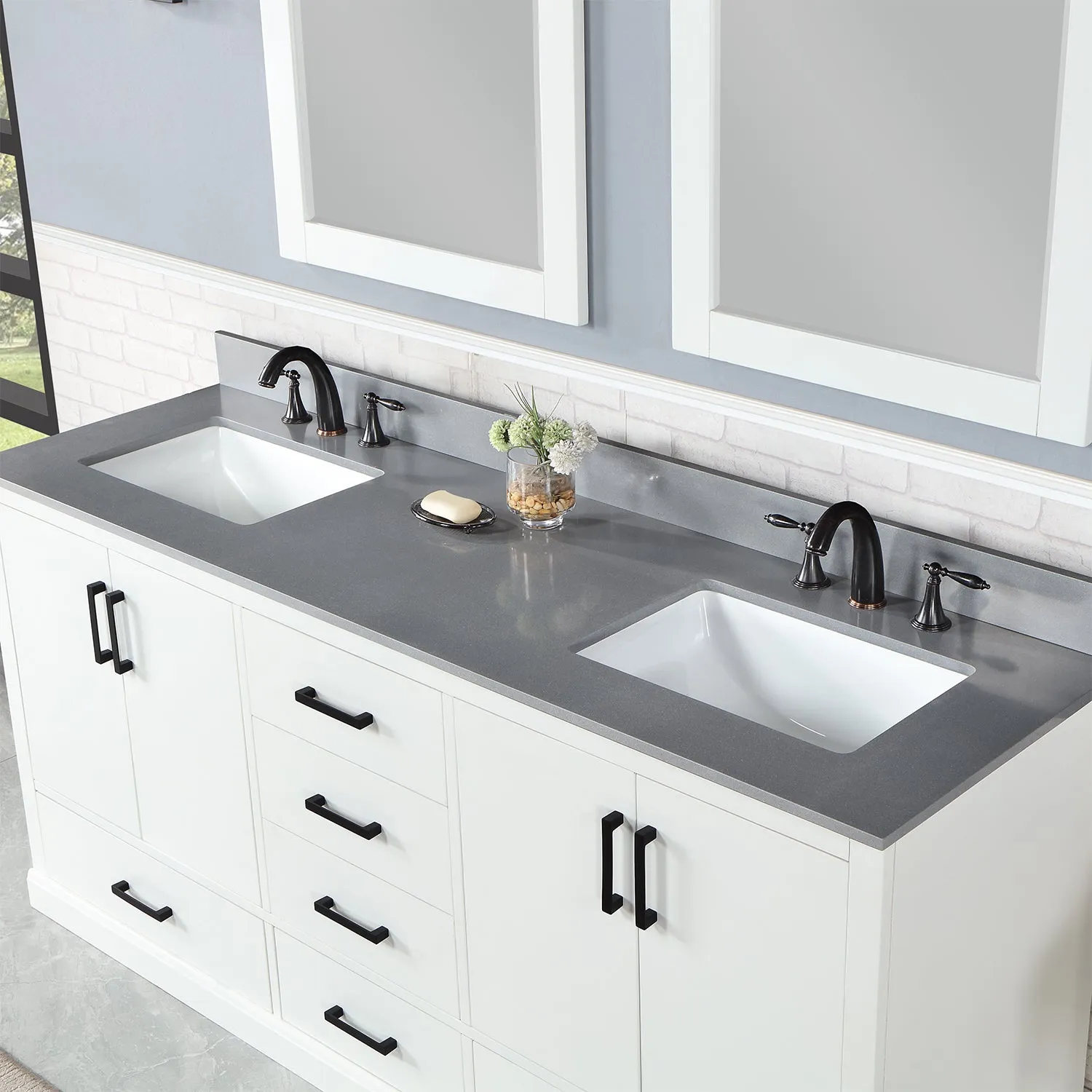 Monna 72" Double Bathroom Vanity Set with Aosta White Composite Stone Countertop