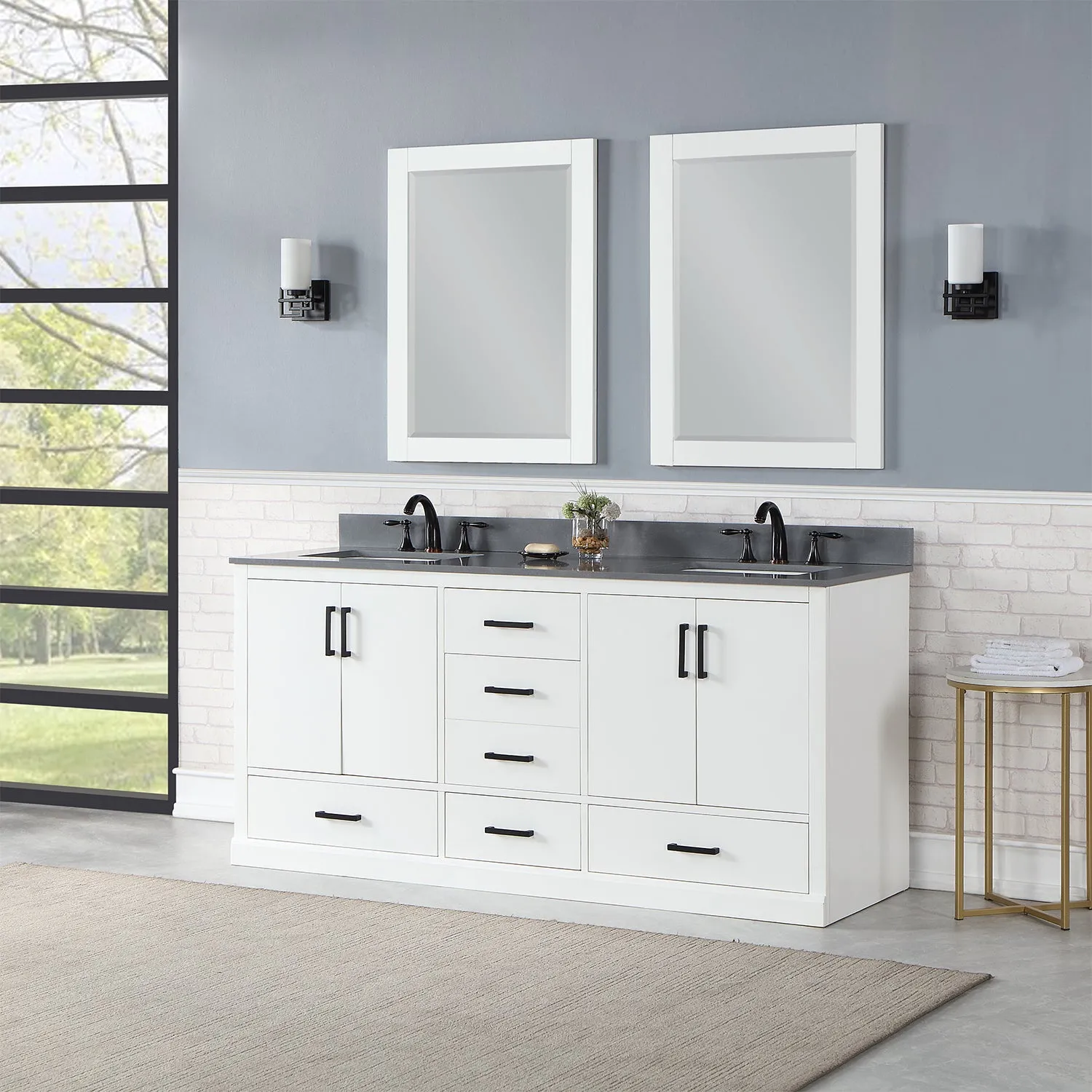 Monna 72" Double Bathroom Vanity Set with Aosta White Composite Stone Countertop