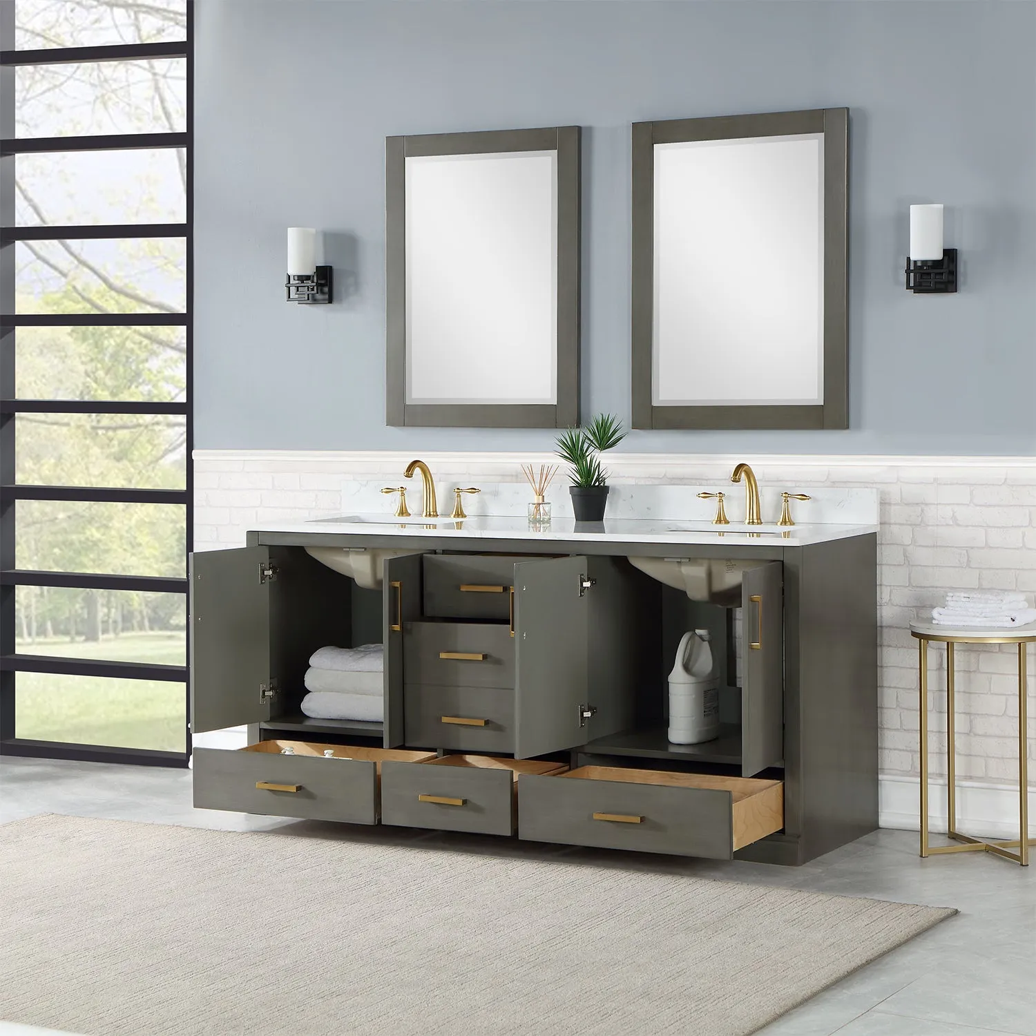 Monna 72" Double Bathroom Vanity Set with Aosta White Composite Stone Countertop