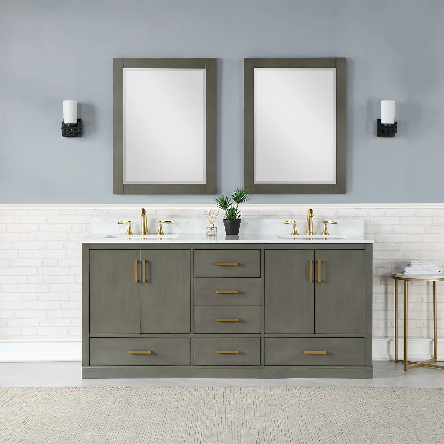 Monna 72" Double Bathroom Vanity Set with Aosta White Composite Stone Countertop