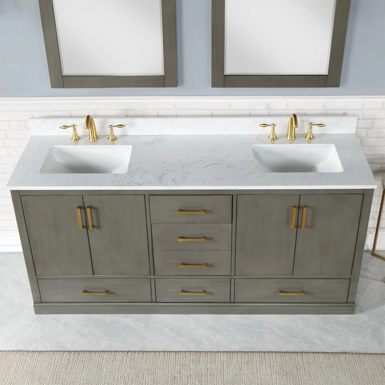 Monna 72" Double Bathroom Vanity Set with Aosta White Composite Stone Countertop