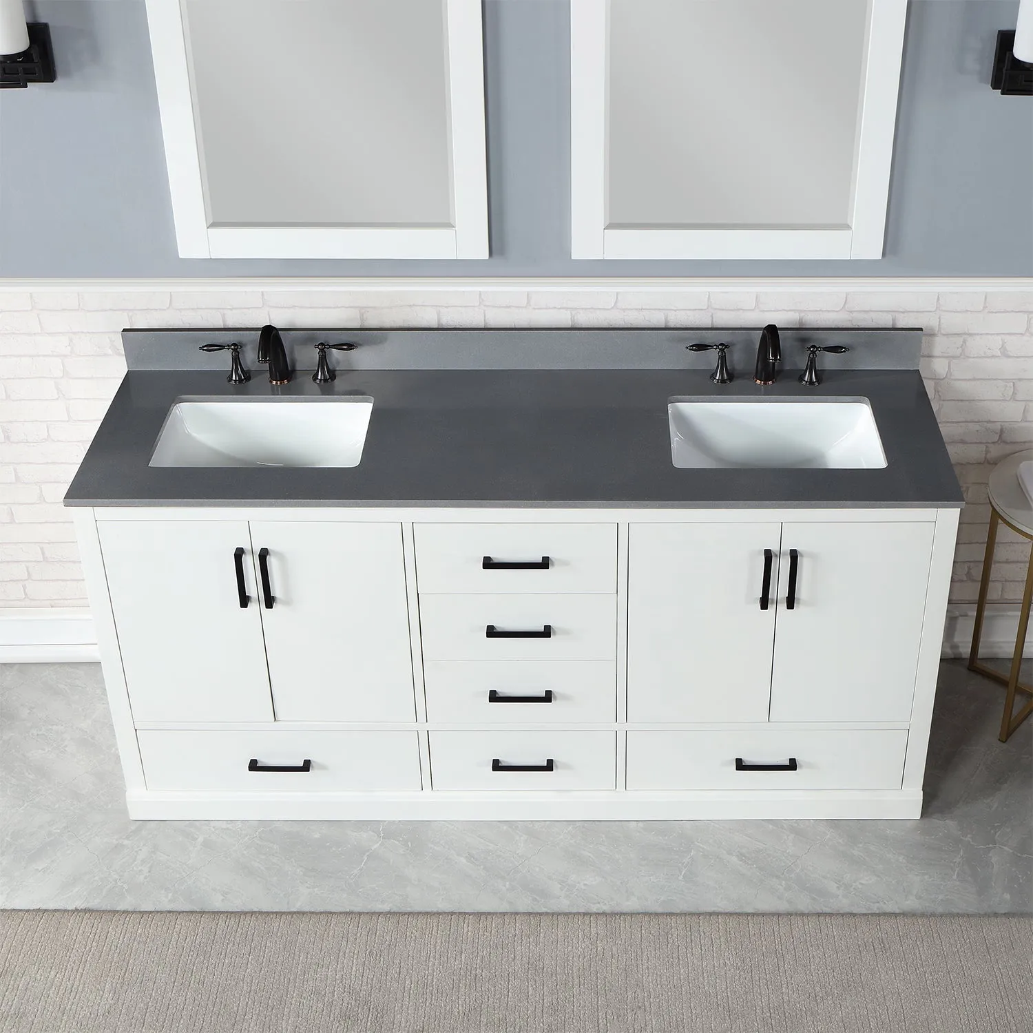 Monna 72" Double Bathroom Vanity Set with Aosta White Composite Stone Countertop