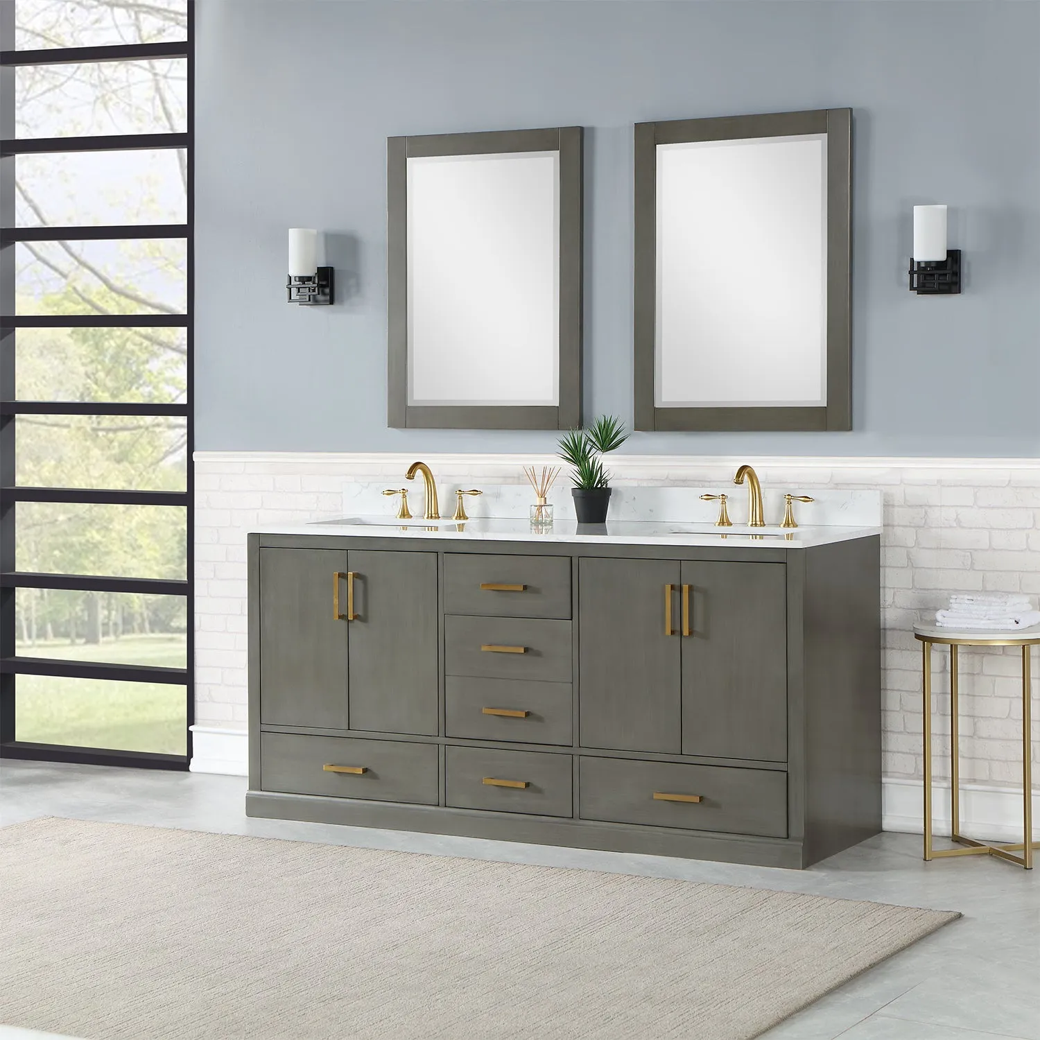 Monna 72" Double Bathroom Vanity Set with Aosta White Composite Stone Countertop