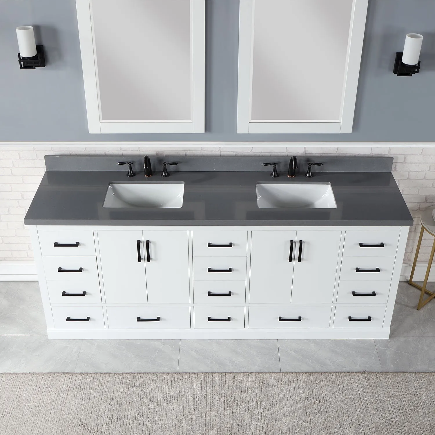 Monna 84" Double Bathroom Vanity Set with Aosta White Composite Stone Countertop