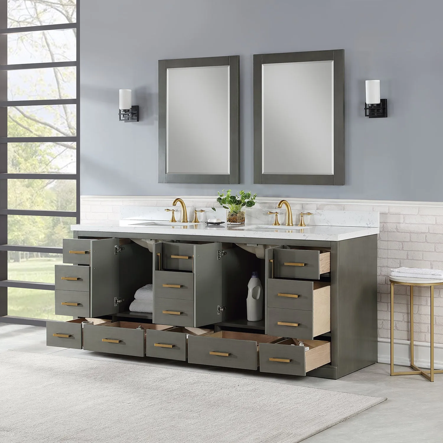 Monna 84" Double Bathroom Vanity Set with Aosta White Composite Stone Countertop