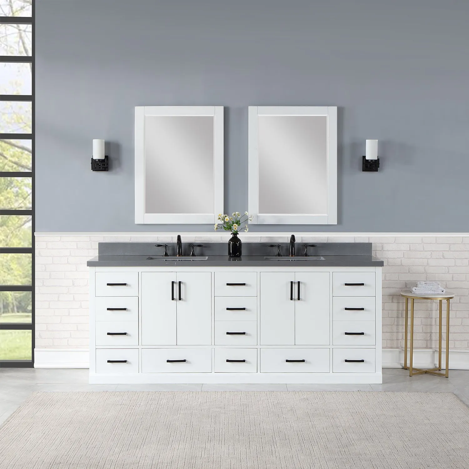 Monna 84" Double Bathroom Vanity Set with Aosta White Composite Stone Countertop