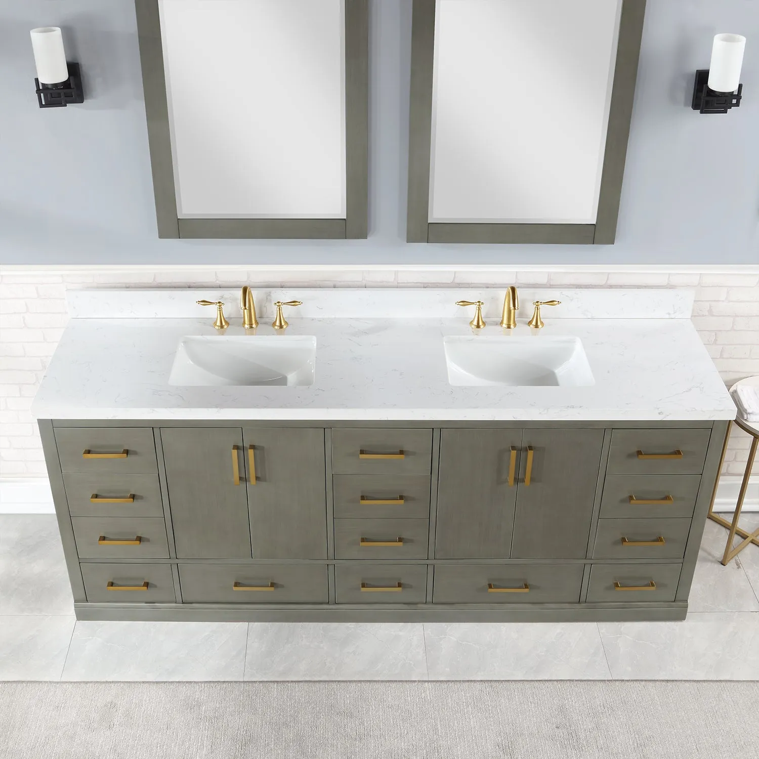 Monna 84" Double Bathroom Vanity Set with Aosta White Composite Stone Countertop