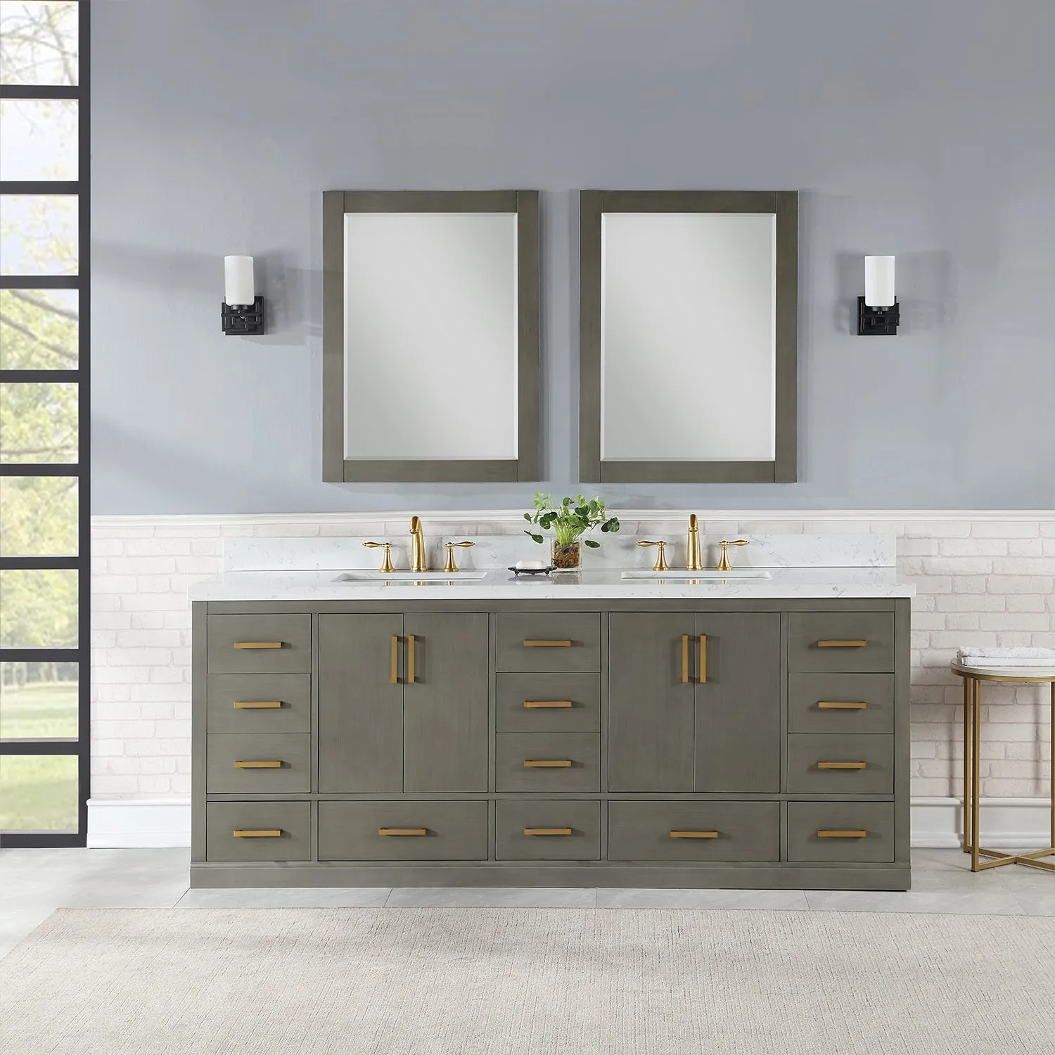 Monna 84" Double Bathroom Vanity Set with Aosta White Composite Stone Countertop