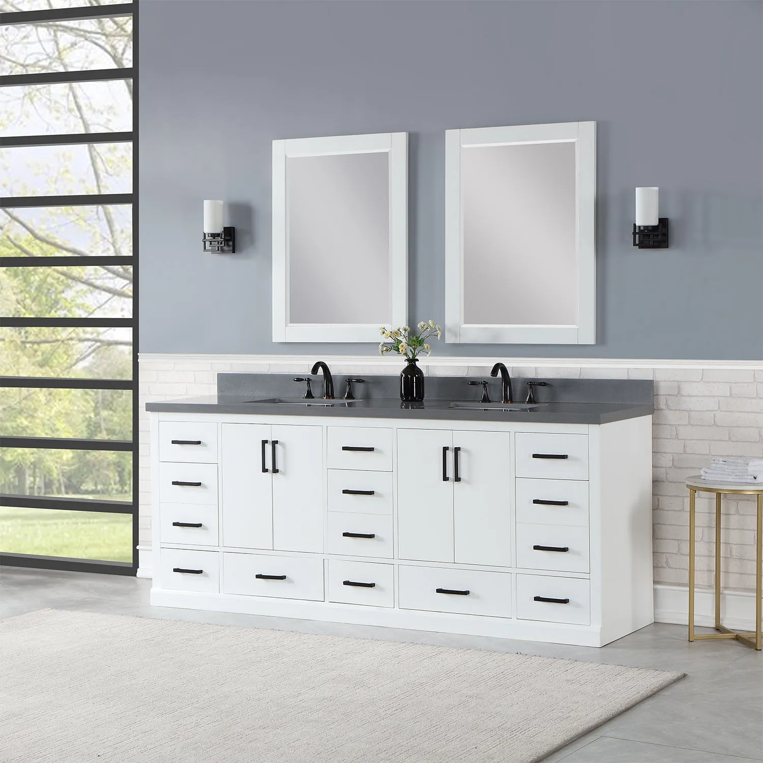 Monna 84" Double Bathroom Vanity Set with Aosta White Composite Stone Countertop