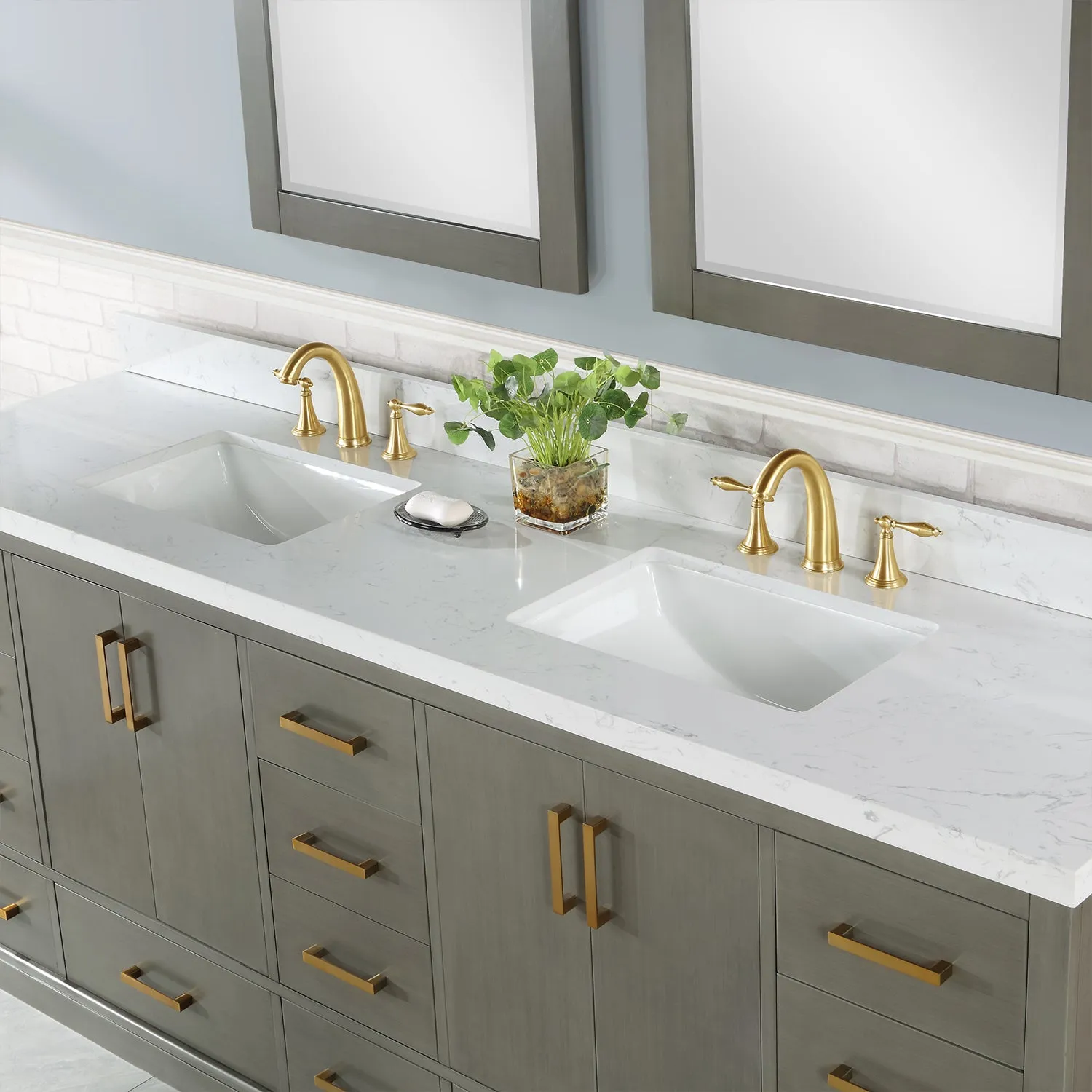 Monna 84" Double Bathroom Vanity Set with Aosta White Composite Stone Countertop