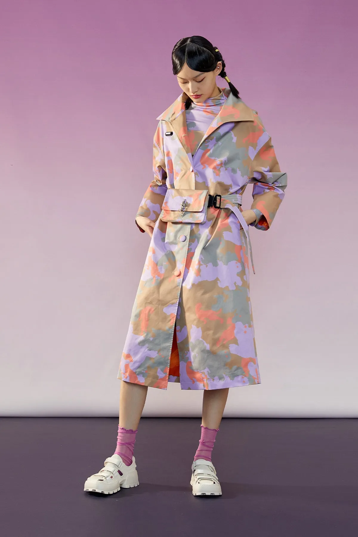 Mukzin | Detachable Belt Bag Print Trench Coat