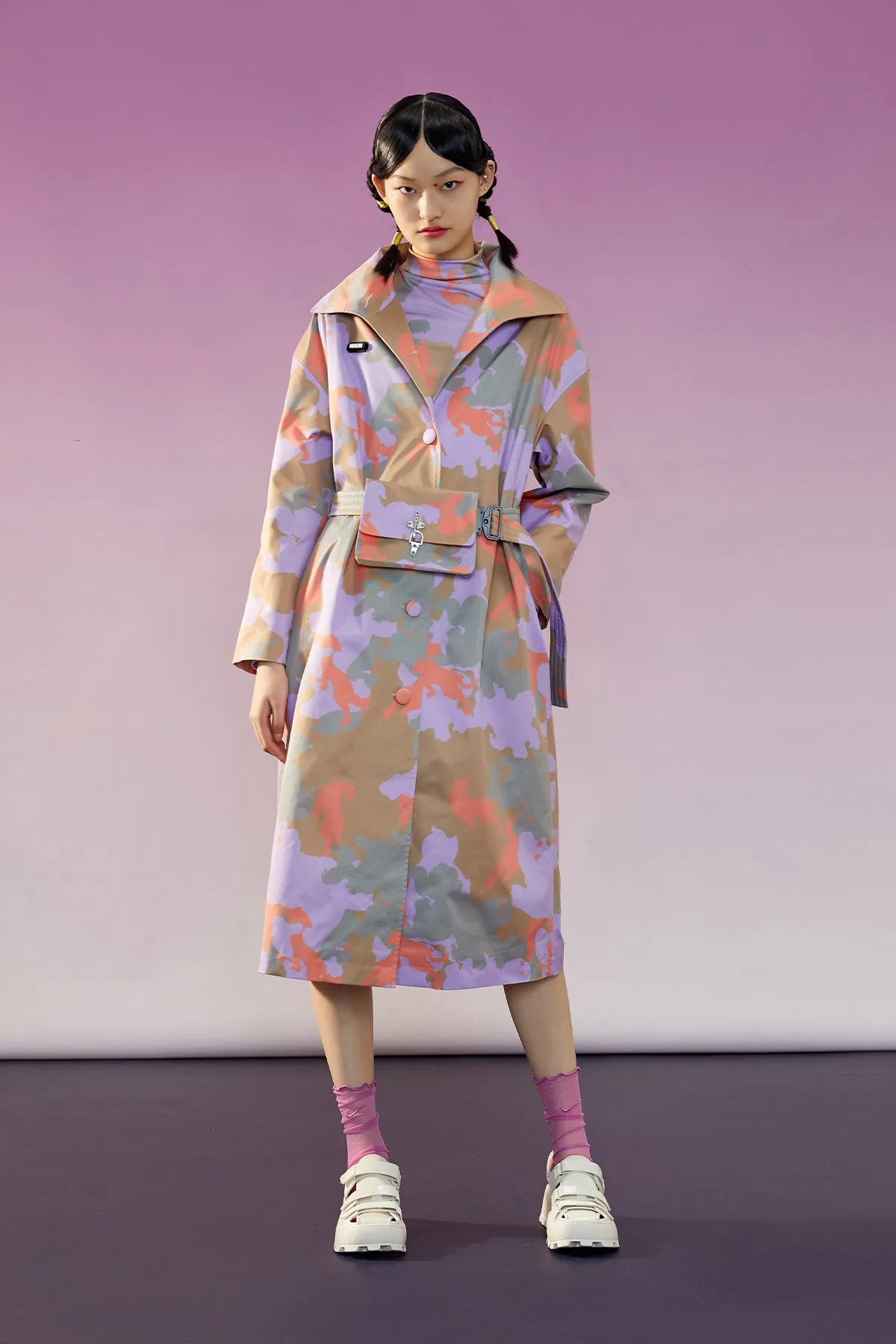 Mukzin | Detachable Belt Bag Print Trench Coat