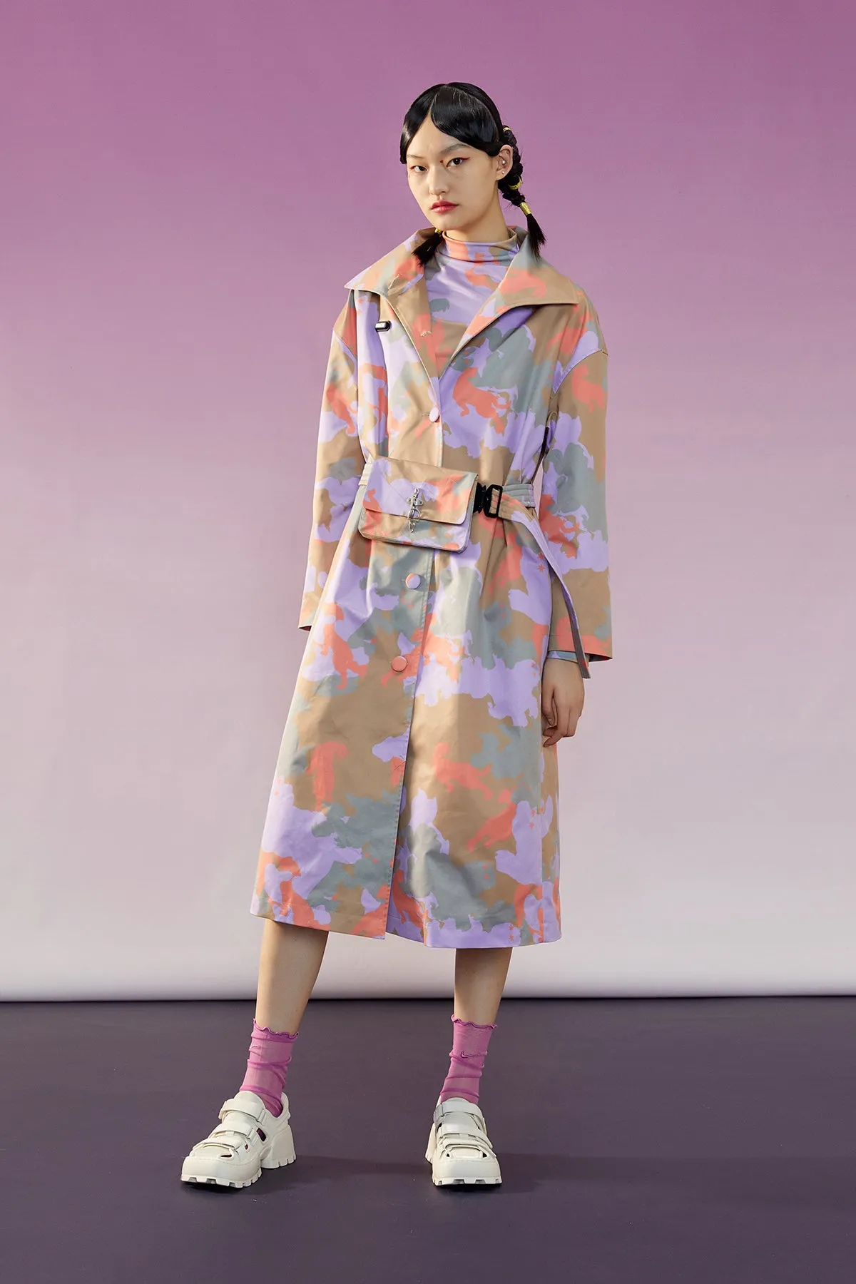 Mukzin | Detachable Belt Bag Print Trench Coat