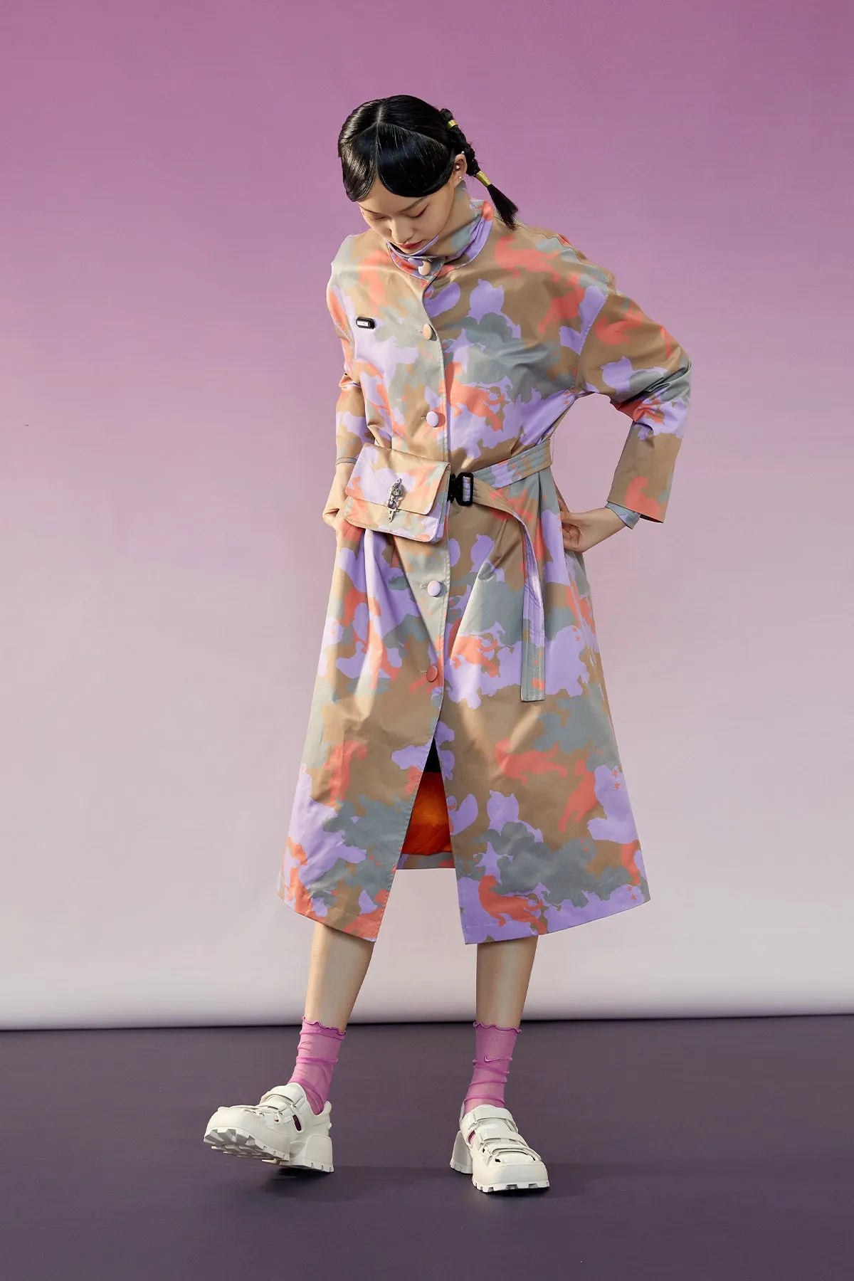 Mukzin | Detachable Belt Bag Print Trench Coat