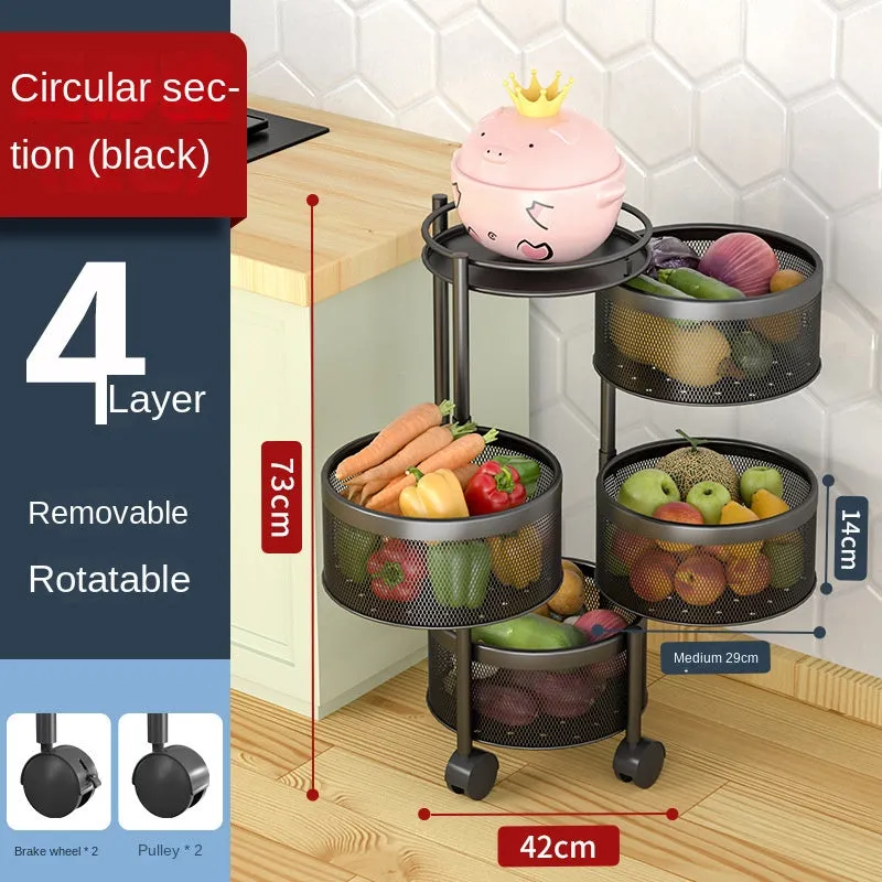 Multi-Layer Rotating Storage Rack For Kitchen With 5 Baskets