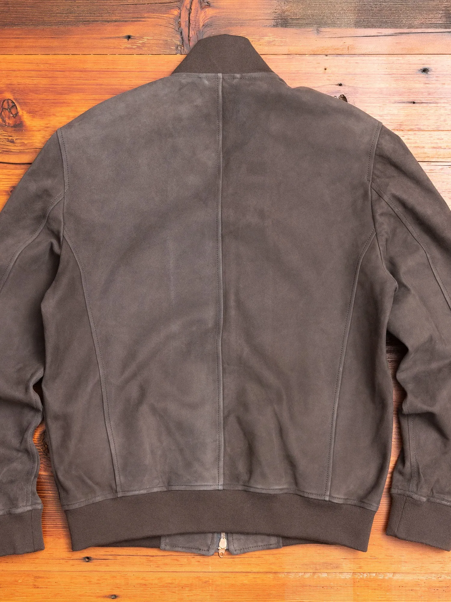 Nappa Suede Bomber Jacket in Charcoal