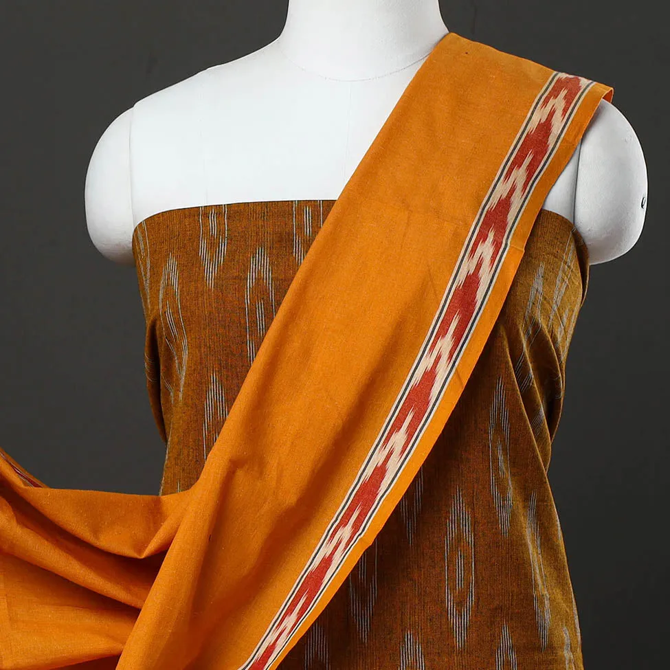 Orange - 3pc Cotton Handloom Pochampally Ikat Dress Material 02