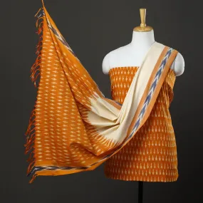 Orange - 3pc Cotton Handloom Pochampally Ikat Dress Material 26