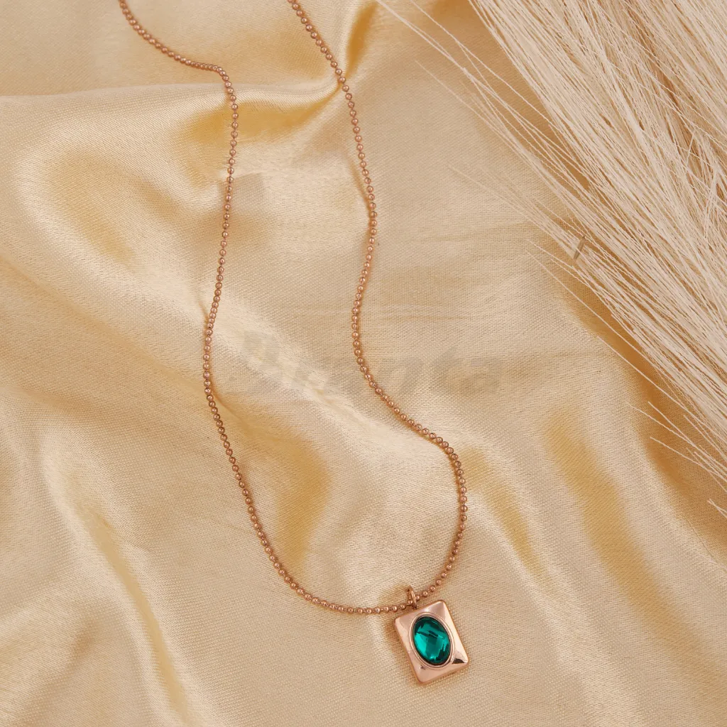 Oval Emerald Diamond Pendant Rose Gold Necklace For Women