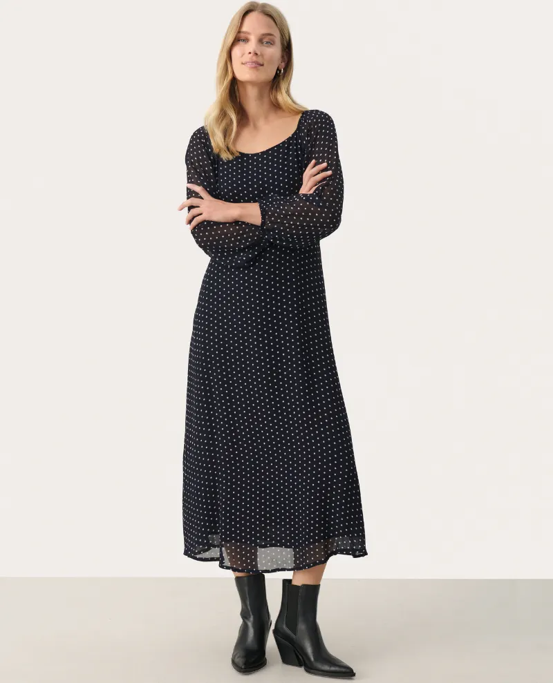 Part Two Lanka Navy Spot Midi Dress