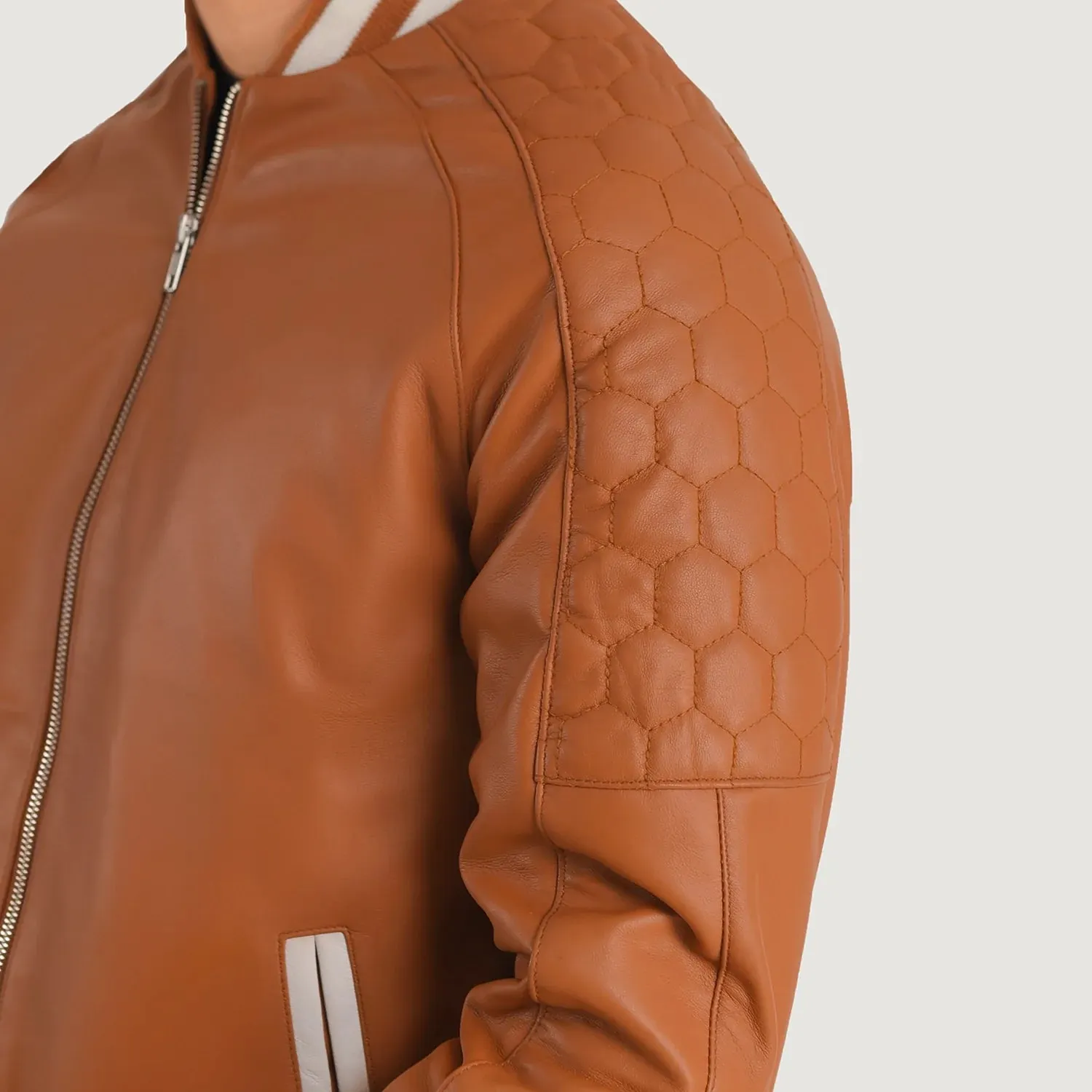 Pascal Tan Brown Leather Varsity Jacket