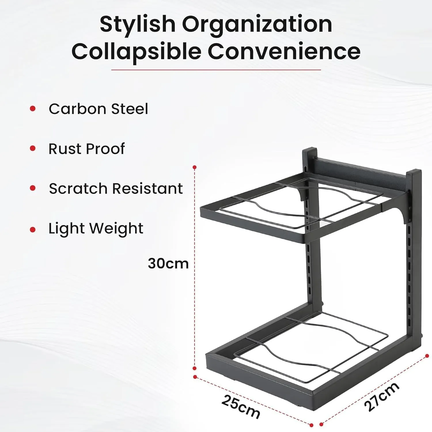 Plantex 2-Layer Pots and Pans Organiser Rack|Kitchen Organization And Storage|Adjustable Pot Lid Holder Rack|Home Kitchen Accessories (Black)