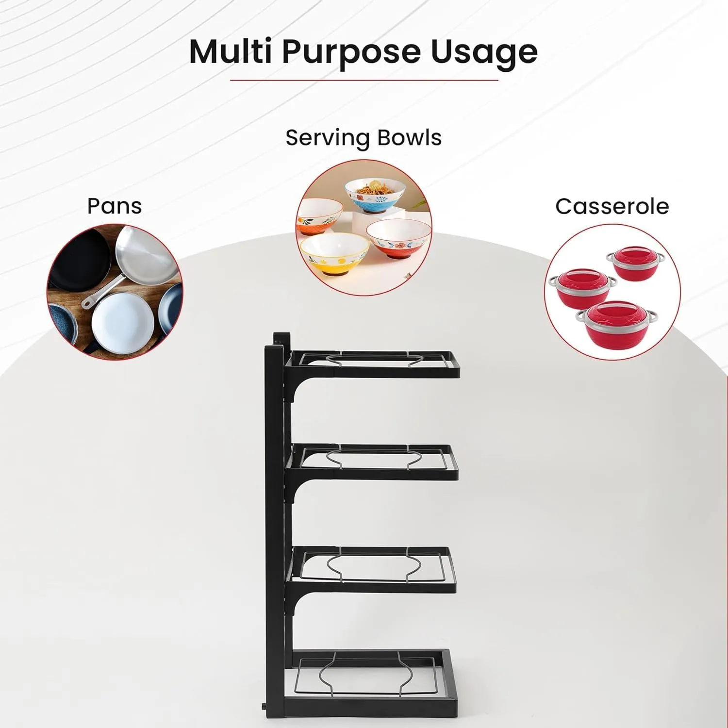 Plantex 4-Layer Pots and Pans Organiser Rack|Kitchen Organization And Storage|Adjustable Pot Lid Holder Rack|Home Kitchen Accessories (Black)