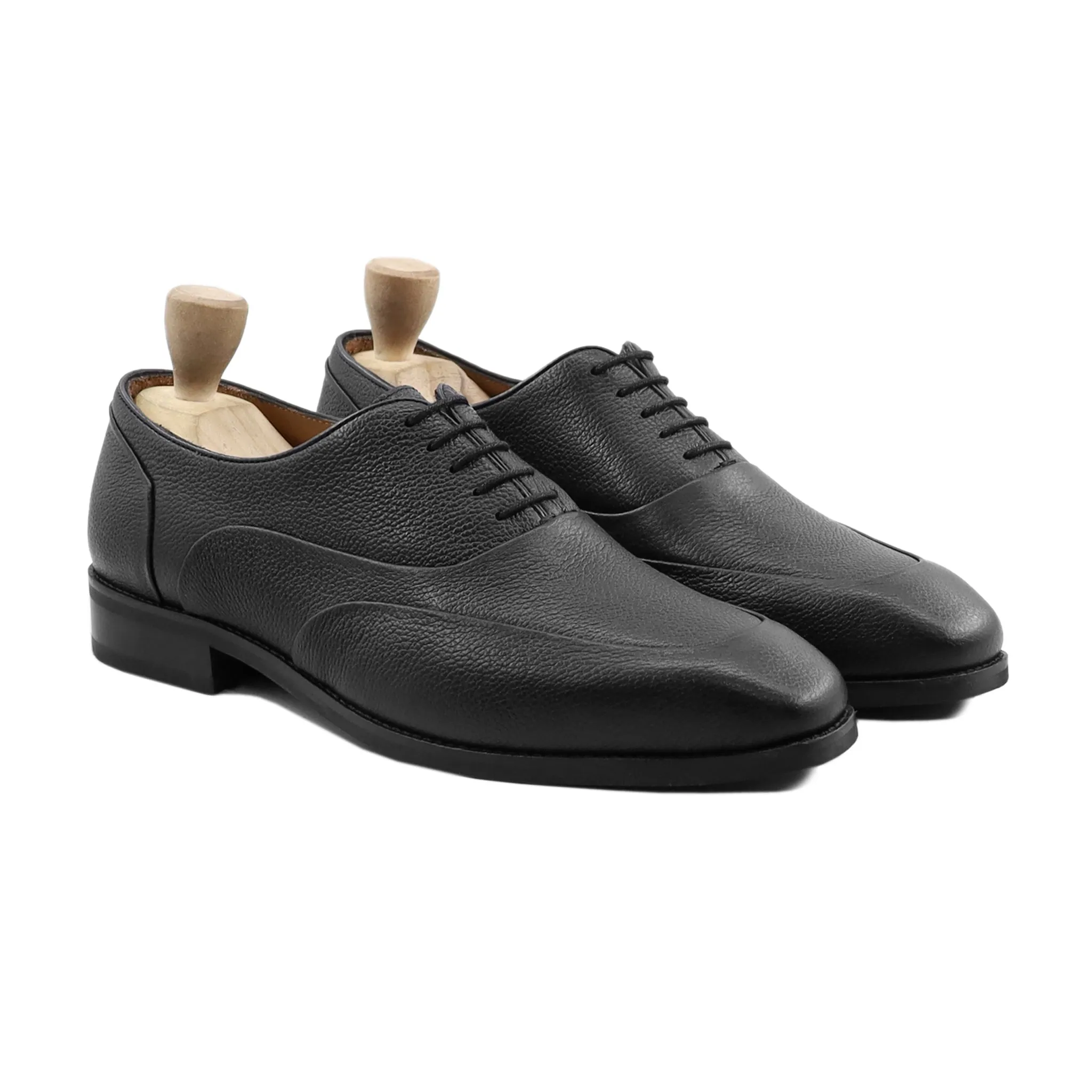 Poligiros - Men's Black Pebble Grain Leather Oxford Shoe