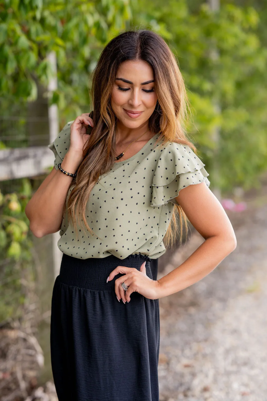 Polka Dottie Double Flutter Blouse