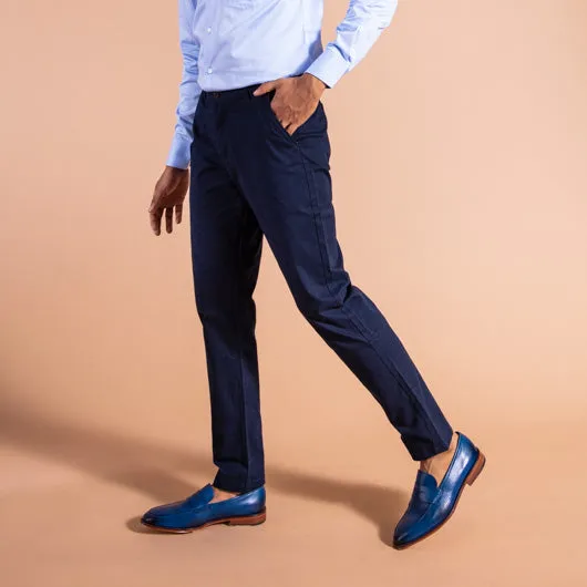 Prussian Blue Midnight Blue Cotton Lycra Stretch Chinos