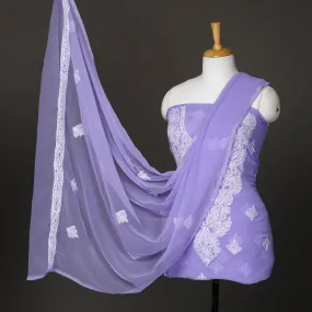 Purple - 3pc Hand Embroidery Georgette Chikankari Dress Material 03