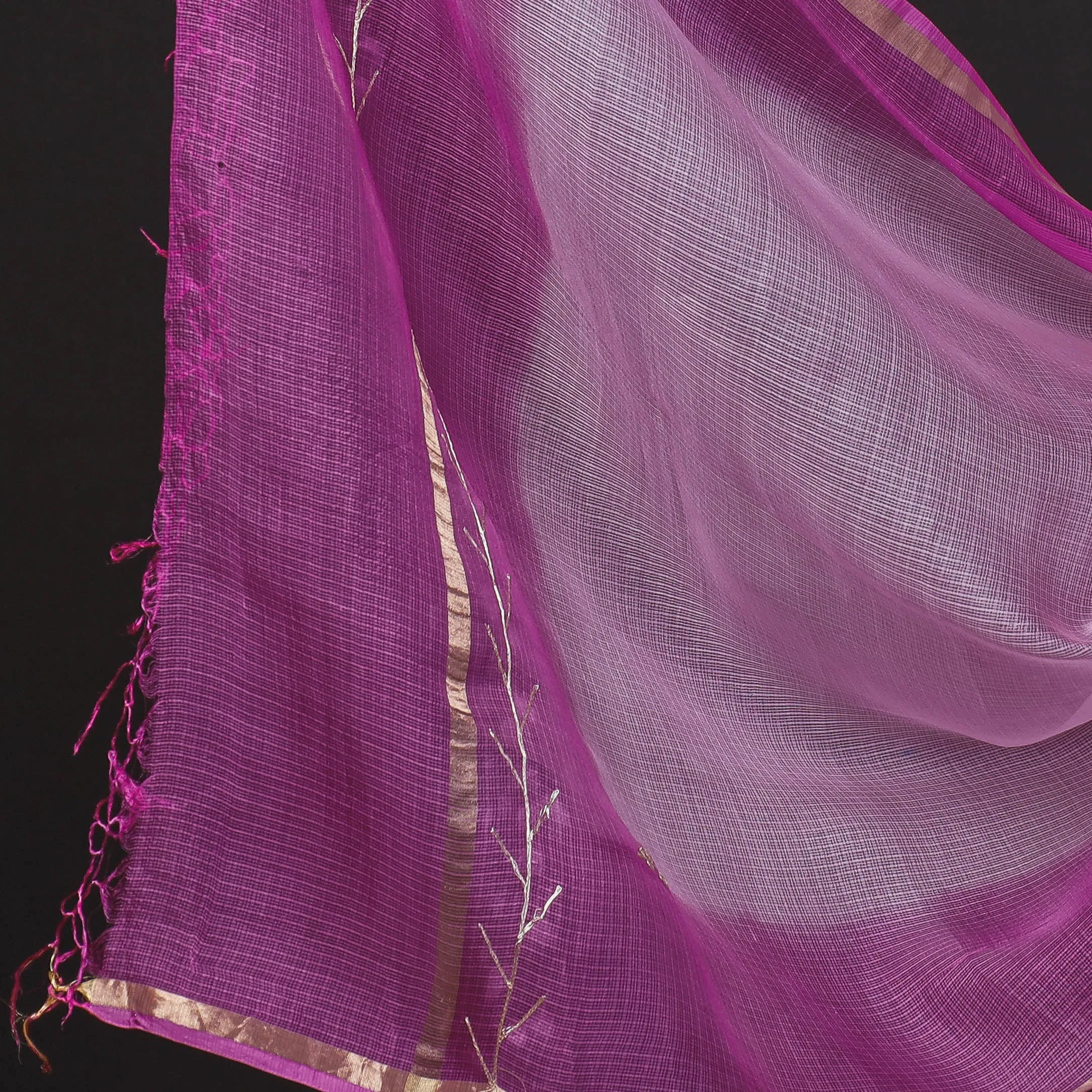 Purple - 3pc Kota Doria Silk Dress Material with Pitta Work