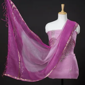 Purple - 3pc Kota Doria Silk Dress Material with Pitta Work