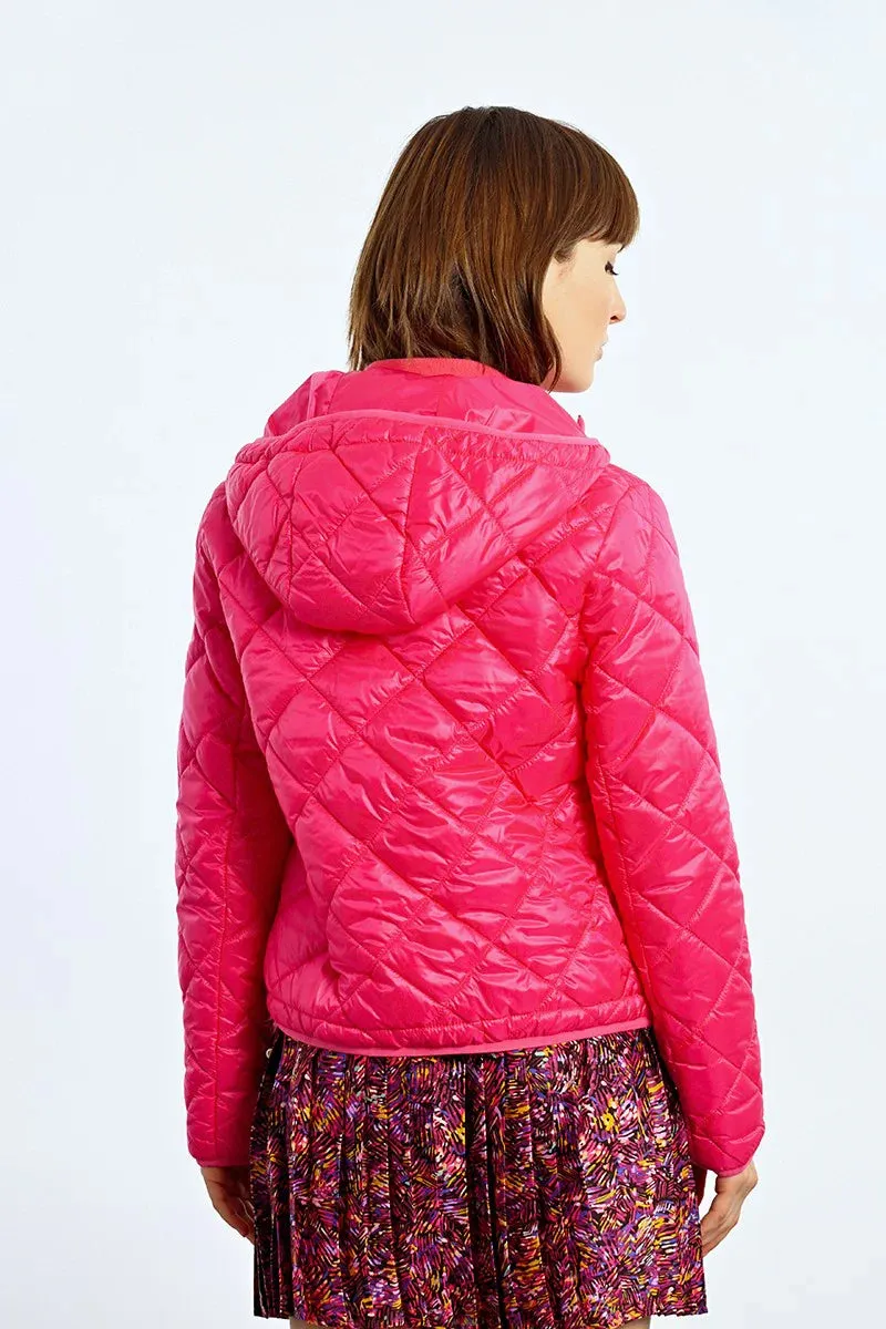 Quilted Hooded Down Jacket - Fuchsia