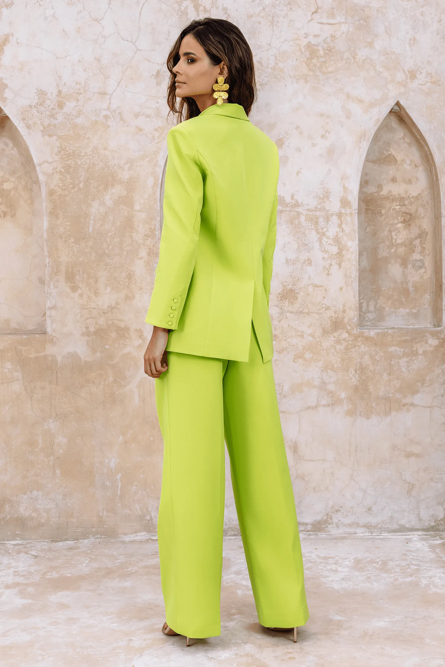 RAVEN Tailored Straight Leg Trousers In Chartreuse