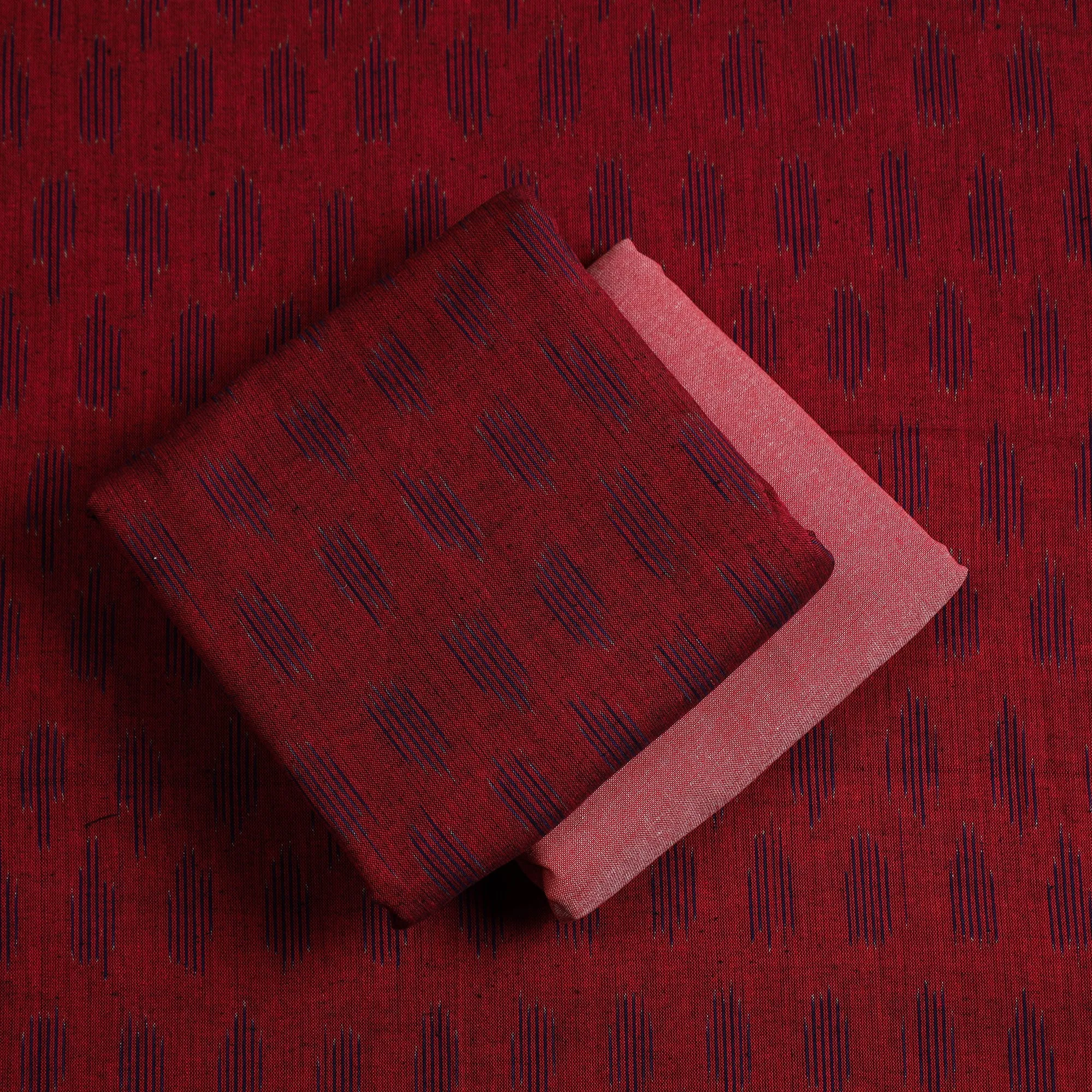 Red - 3pc Cotton Handloom Pochampally Ikat Dress Material 09